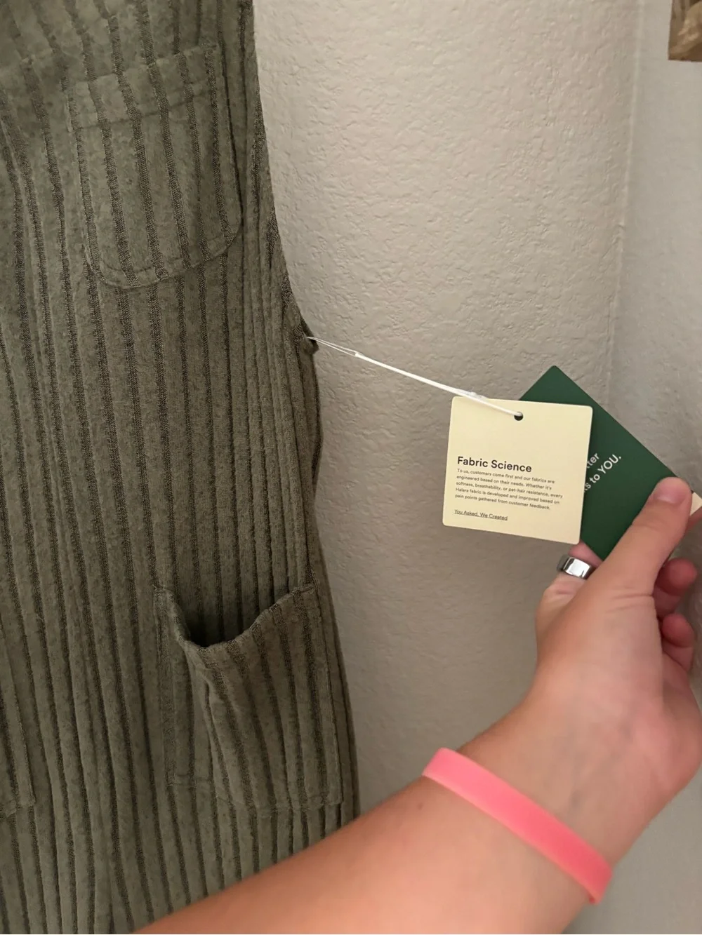 HALARA Olive Green Ribbed Overalls with Pocket Detail - Picture 4 of 5